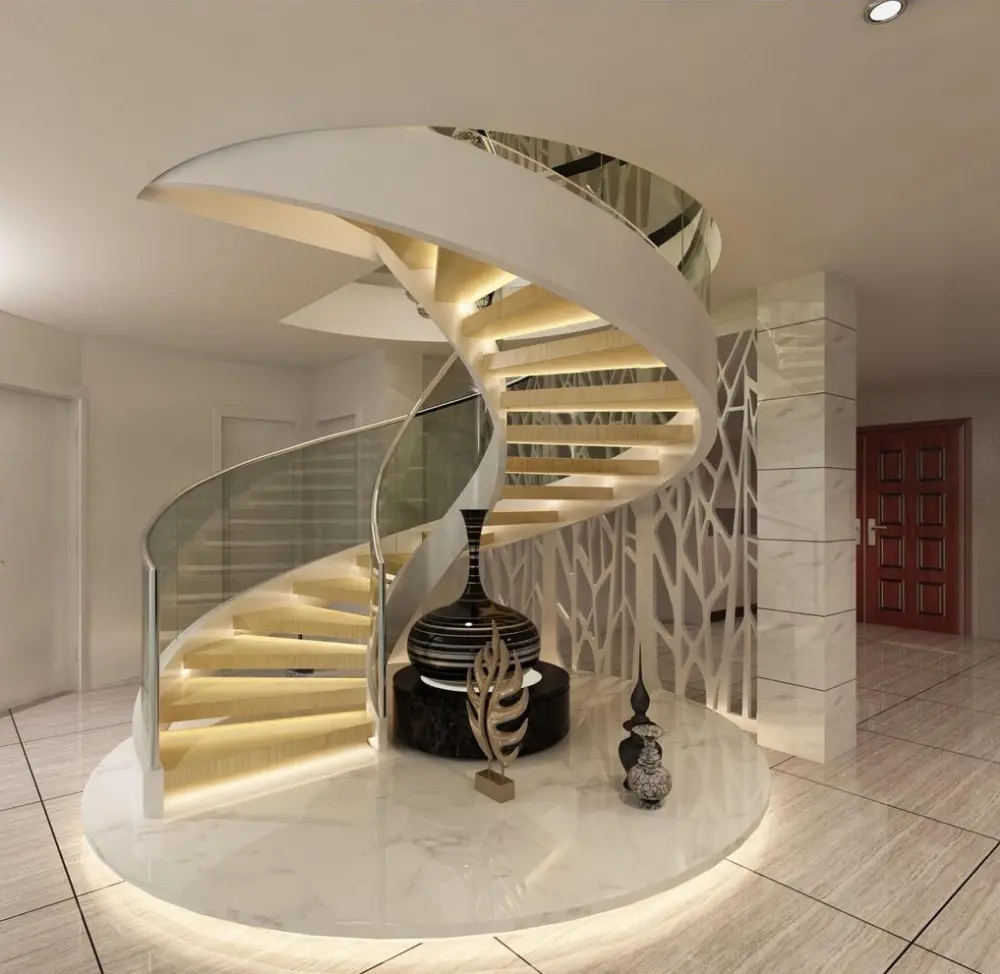 Capa redonda para economia de espaço na escada/escadas redondas com vidro, design em escadas