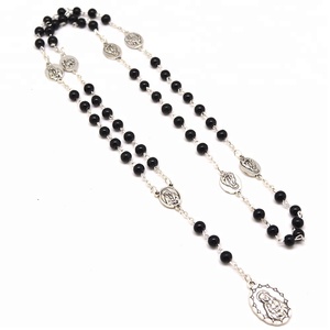 Católica artesanía de vidrio negro perla de imitación de Siete Dolores medalla Rosario bendecido por la oración - Product Image 1