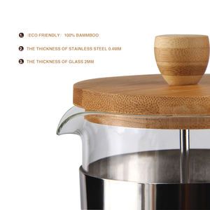 Cafetière à piston en bambou écologique en gros, presse à café française avec presse à café en verre - Product Image 4