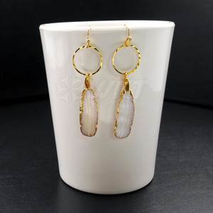 WT-E375 WKT al por mayor venta al por mayor nuevo estilo de moda de concha de abulón pendientes de la pluma en forma de pendientes - Product Image 2