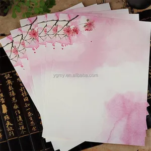 Conjunto de envelopes chineses estilo chinês, conjunto de papel de escrita com flores fofas para presente infantil, material escolar