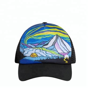 Sombrero de camionero con estampado de sublimación de malla de espuma de 5 paneles coloridos personalizados, tela de sarga con característica común, gorra personalizada - Product Image 1