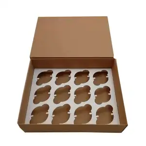 Custom Printed Drawer Kraft Mini Cupcake Box Container with Insert Holder