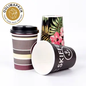 Cold Drinking Paper Cup With Lid Paper Coffee Cups With Lids And Sleeve 12 Oz