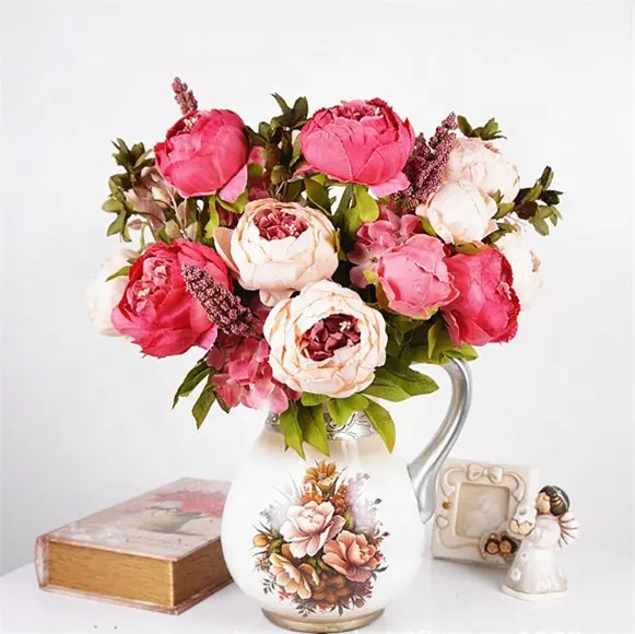 ดอกไม้ดอกโบตั๋น,ดอกไม้ประดิษฐ์จากยุโรปสไตล์วินเทจดอกไม้ประดับดอกโบตั๋นแบบสัมผัสจริงปี FCR401