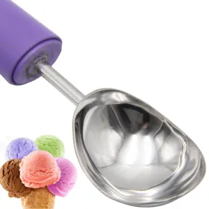 Utensilio de cocina Vajilla Cuchara de helado de acero inoxidable Cuchara pequeña con mango de plástico antideslizante suave