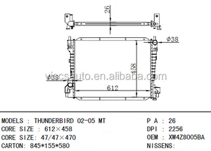 Dpi 2256 oem ag para ford thunderbird 02-05 mt automóvel carro radiador de alumínio china fabricante