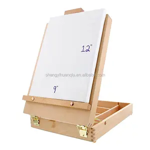 2021 कलाकार लकड़ी चित्रफलक hinged ढक्कन के साथ बॉक्स पोर्टेबल डेस्कटॉप बॉक्स लकड़ी के बक्से