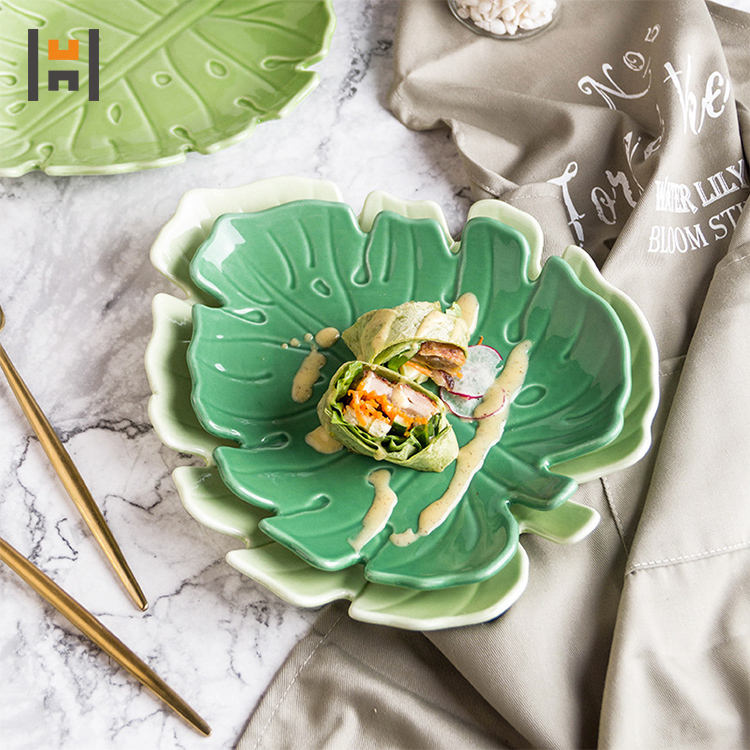 Ceramic Palm Leaf Plate Porcelain Palm Leaf Dessert Dish/Trinket Dish