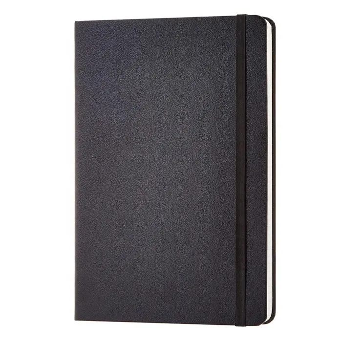 Billig Groß Schwarz Faux Leder A5 Hardcover Schwarz Linie Papier Journal Notebook, Niedrigen MOQ Anpassbare Papier Notebook Mit Band