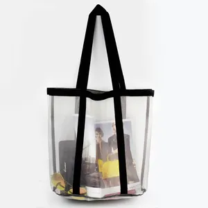 Özel moda şeffaf ağ bez çanta naylon plaj çantası örgü çanta el çantası tedarikçisi