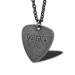 High Polished Stainless Steel Customized Logo Engraved Guitar Pick Pendant Necklace