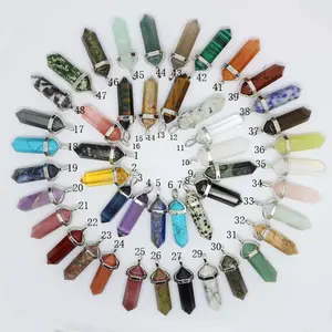 JF2251 Wholesale Gemstone Rock Crystal healing point chakra pendant,healing two hexagonal point pendant