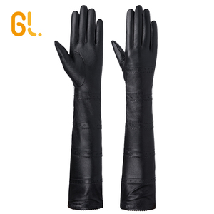 En gros Luxe Robe Longue En Cuir De Mouton <span class=keywords><strong>Noir</strong></span> Opeara Gants Pour Les Femmes - Product Image 4