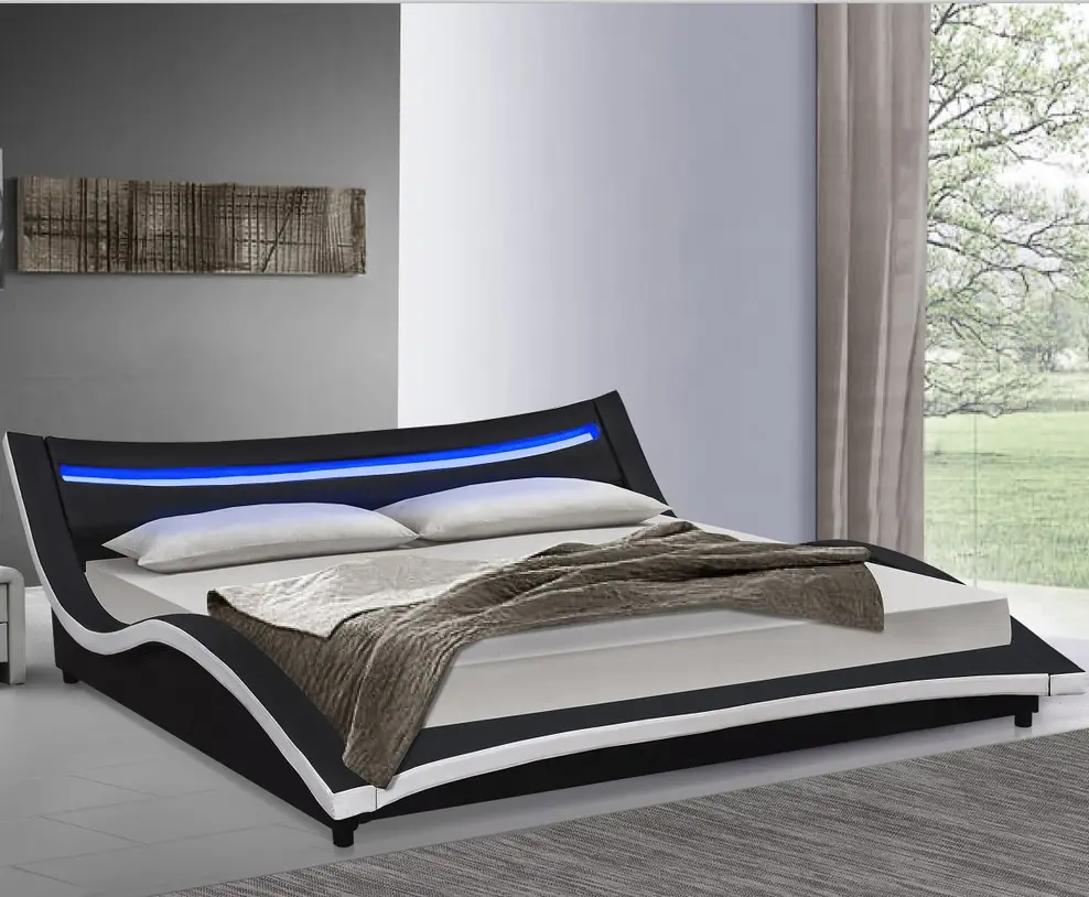 Italia style luxury curve bed super king size leather bed