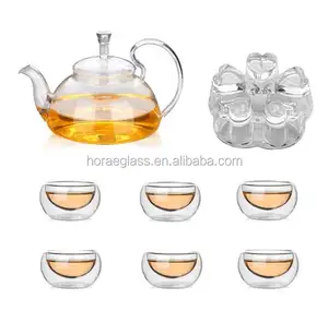 Conjunto de chá/bule para venda por atacado, resistente ao calor, vidro transparente