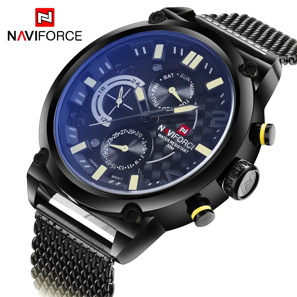 Часы relogio naviforce 9068 брендовые модные водонепроницаемые спортивные мужские часы с сетчатым механизмом в Японии наручные часы