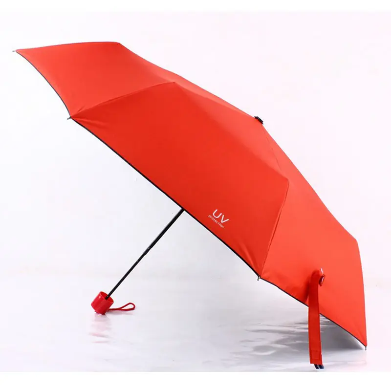 Rain Gear Manual Open Red 3 Folding Lady Umbrella With Logo Prints