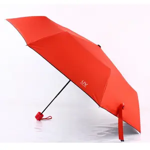 Regen getriebe hand offenen Roten 3 Klapp Dame Regenschirm mit logo drucke