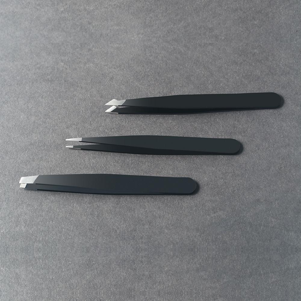 Оптовая продажа, профессиональный высококачественный черный зажим для бровей с наклонной головкой, пинцет для бровей из нержавеющей стали