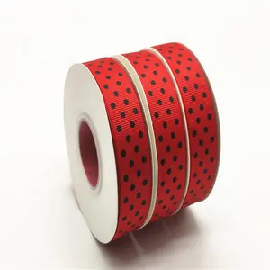 2022 Large Stock Cheap Grosgrain Ribbon Printed Dot Patterns 25Yard Rolls Packing Gros Grain Ribbon