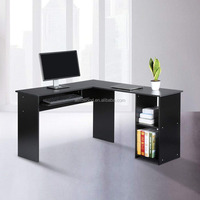 Bureau d'angle pour ordinateur en forme de L, poste de travail moderne pour la maison ou le bureau, avec plateau coulissant silencieux pour clavier et 2 étagères