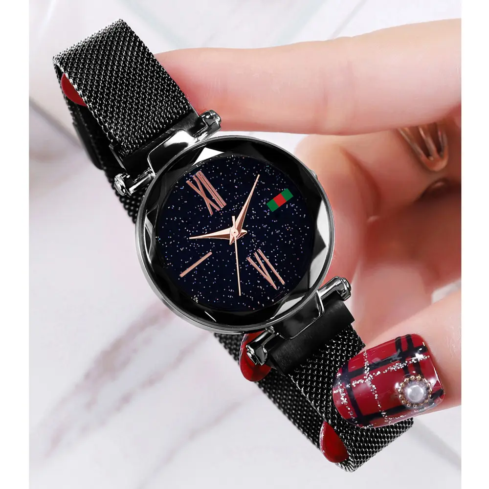 Reloj de pulsera de aleación magnética de acero inoxidable, pulsera de cuarzo con perforación de estrella para mujeres y niñas