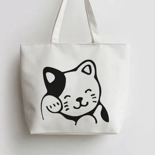 Túi Tote Hoạt Hình Nhật Bản Mèo May Mắn Được Chứng Nhận BSCI Túi Đi Học Họa Tiết Hoạt Hình