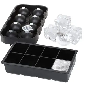 Hot Selling 8-Inch Food Grade Silicone Ice Cube Trays with Lids Eco-Friendly Ball-Shaped for Ice Cream and Ice Makers