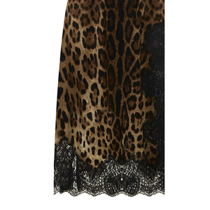 Abito da Donna in Poliestere Nero e Marrone con Stampa Leopardata, Spalline in Pizzo, Orlo Smerlato, Lunghezza al Ginocchio, per Feste e Balli - Product Image 5