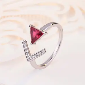 High end 925 Sterling Silver Triangle Arrow Design Ruby Stone women Rings