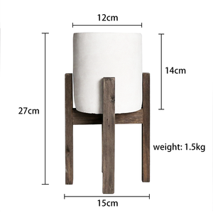 Vaso per Fiori in <span class=keywords><strong>Cemento</strong></span> Ecologico Stile Europeo all'Ingrosso per Piante Grasse e Cactus con Supporto in Legno Blu e <span class=keywords><strong>Bianco</strong></span> Confezione in Cartone - Product Image 3