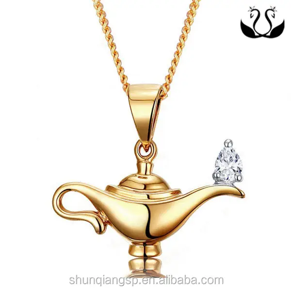 Fashion Asli Drop Berbentuk Berlian Aladdin Lampu Ajaib Kalung