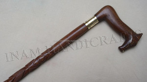Bastón y lata de madera hechos a mano con mango de caballo de madera bastón de senderismo con punta de goma - Product Image 6
