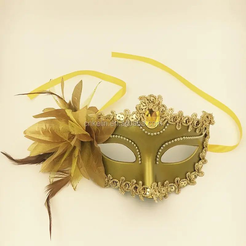 Phụ Nữ Ưa Thích Ăn Mặc Bên Lông Vàng Venetian Halloween Masquerade Mặt Nạ