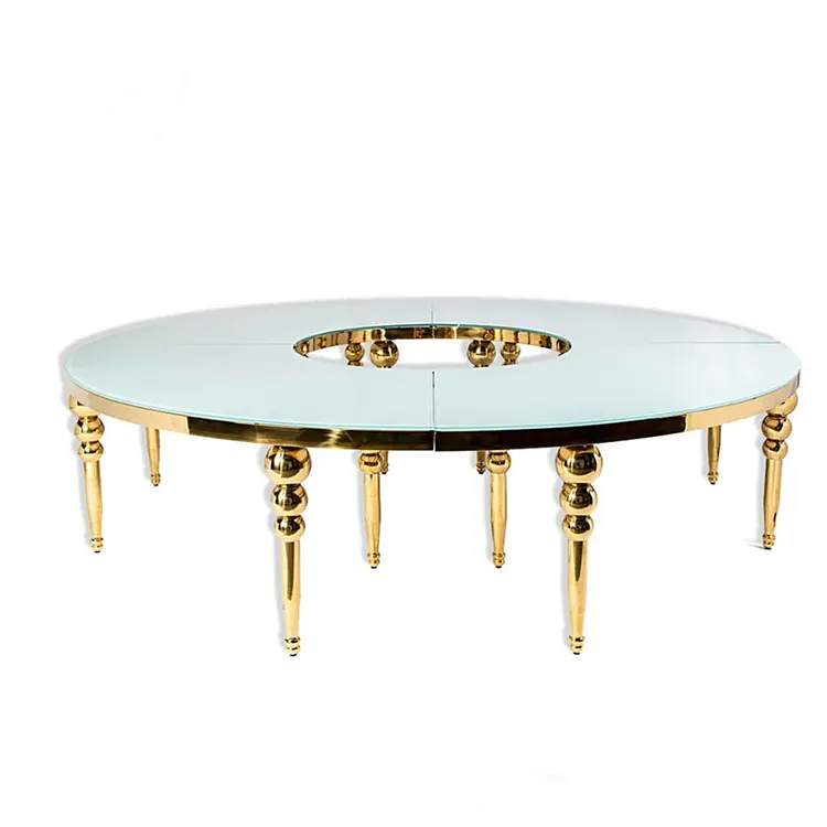 יוקרה S צורת או צורה עגולה זהב נירוסטה מראה זכוכית חתונה שולחן