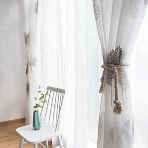 Semplice Grigio/Bianco Doppio foglie Ricamato Voile <span class=keywords><strong>Tende</strong></span> <span class=keywords><strong>per</strong></span> la Camera Da Letto <span class=keywords><strong>Soggiorno</strong></span> Tulle Finestra <span class=keywords><strong>Tende</strong></span> Trasparenti - Product Image 5