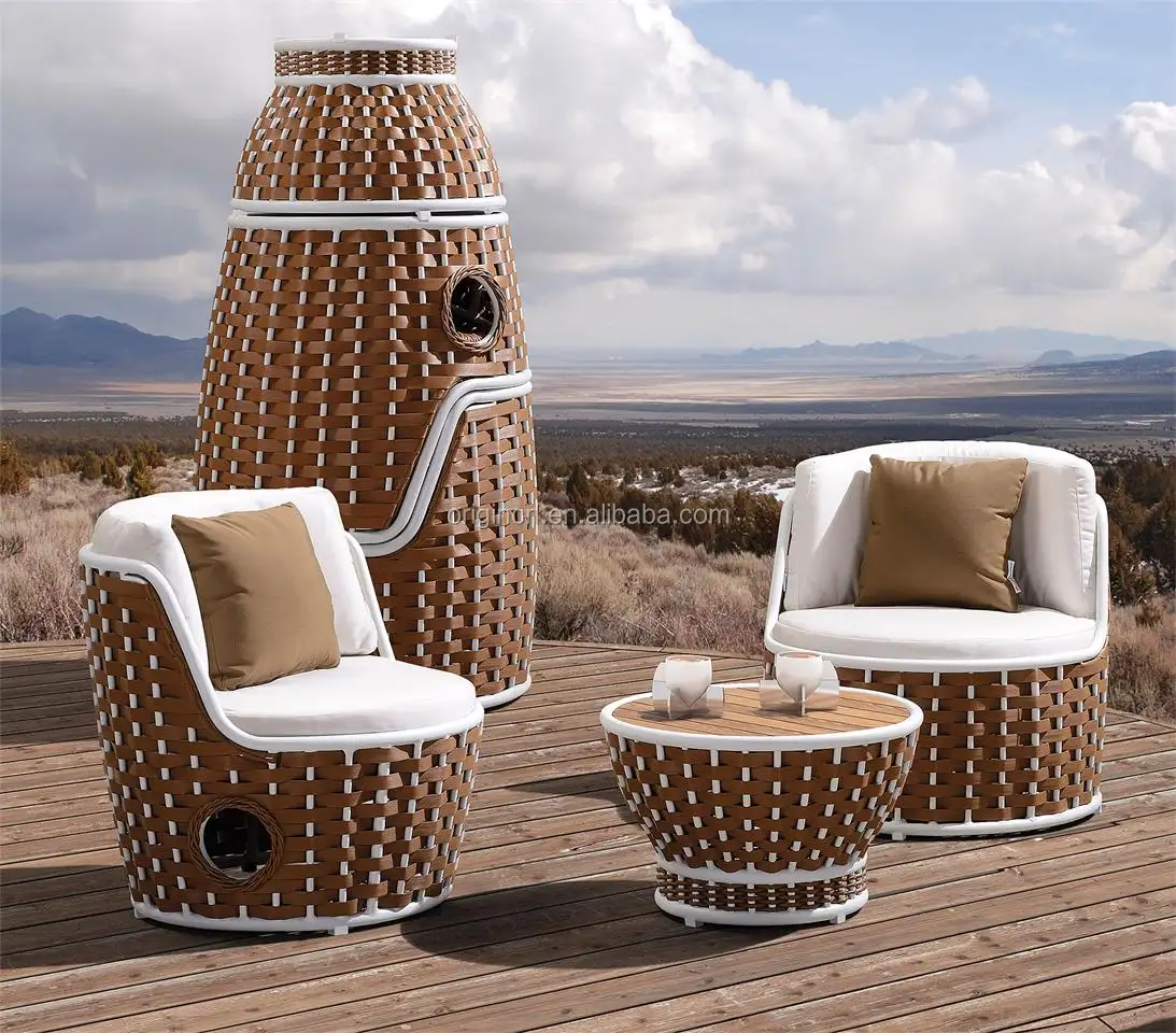 A forma di torre impilabile sedie e rotondo tavolino di vimini tessuto esterno spagnolo bar mobili