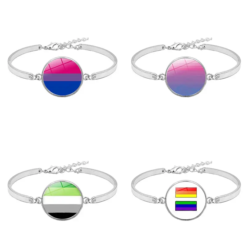 Groothandel Roze Blauw Groen Bi Trots Sieraden Lesbiennes Gay Pride Glas Cabochon Regenboog Armband