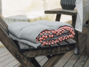 Nlan 100% Katoenen Lakens En Inbakeren Dekens Geweven Zijden Zachte Mousseline Met Bloemenpatroon En Pompons - Product Image 5