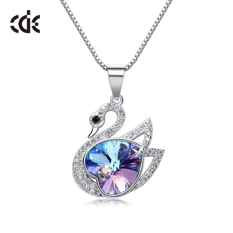 CDE Luxury Crystal Pendant Necklace Brand Designer Fine Jewelry 925 Sterling Silver Swan Necklace With logo