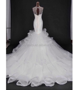 Blanc sans manches grande queue sur mesure longue <span class=keywords><strong>robe</strong></span> <span class=keywords><strong>de</strong></span> mariée formelle conception usine chinoise vendre HS246 robes <span class=keywords><strong>de</strong></span> mariée trompette blanche - Product Image 3