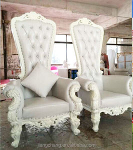 Mobili dell'hotel in legno intaglio di lusso in oro bianco <span class=keywords><strong>barocco</strong></span> francese con schienale alto a buon mercato in pelle regina re trono JC-SF06 - Product Image 2