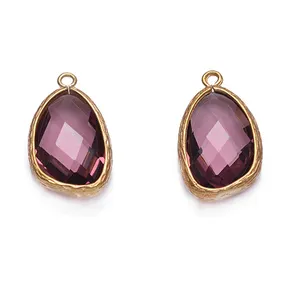 紫红色玻璃吊坠水晶捷克石抛光镀金最喜欢的表圈风格