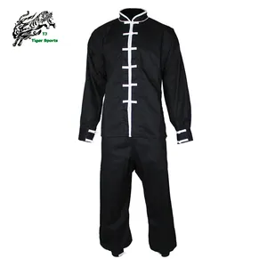 Costume Tradizionale Cinese Nero per Kung Fu in Tessuto Salutare 100% Cotone Durevole Unisex per Adulti - Product Image 1