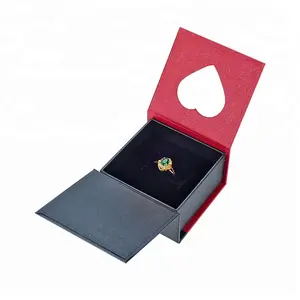 Square Shape With Red Heart Ring Cardboard Jewellery Box