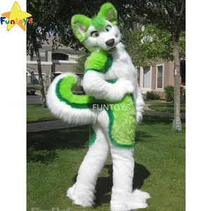 Funtoys Kostum Maskot CE Green Husky Fursuit untuk Dewasa