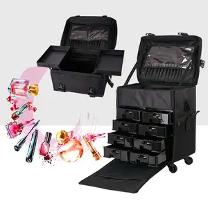 2 In 1 Perjalanan Kosmetik Kereta Kasus Vanity Case Penyimpanan Nilon Hitam Tas untuk Makeup Profesional Hairdressing Organizer