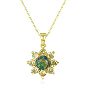 CZCITY Dainty Sun Flower Opal Pendant Necklace CZ around 925 Silver Chain Women Necklace placcato in oro