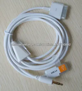 1,2 м Автомобильное зарядное устройство AUX USB аудио кабель для iPhone 4 3G 3GS, USB Line Out Dock кабель с (3,5) стерео аудио